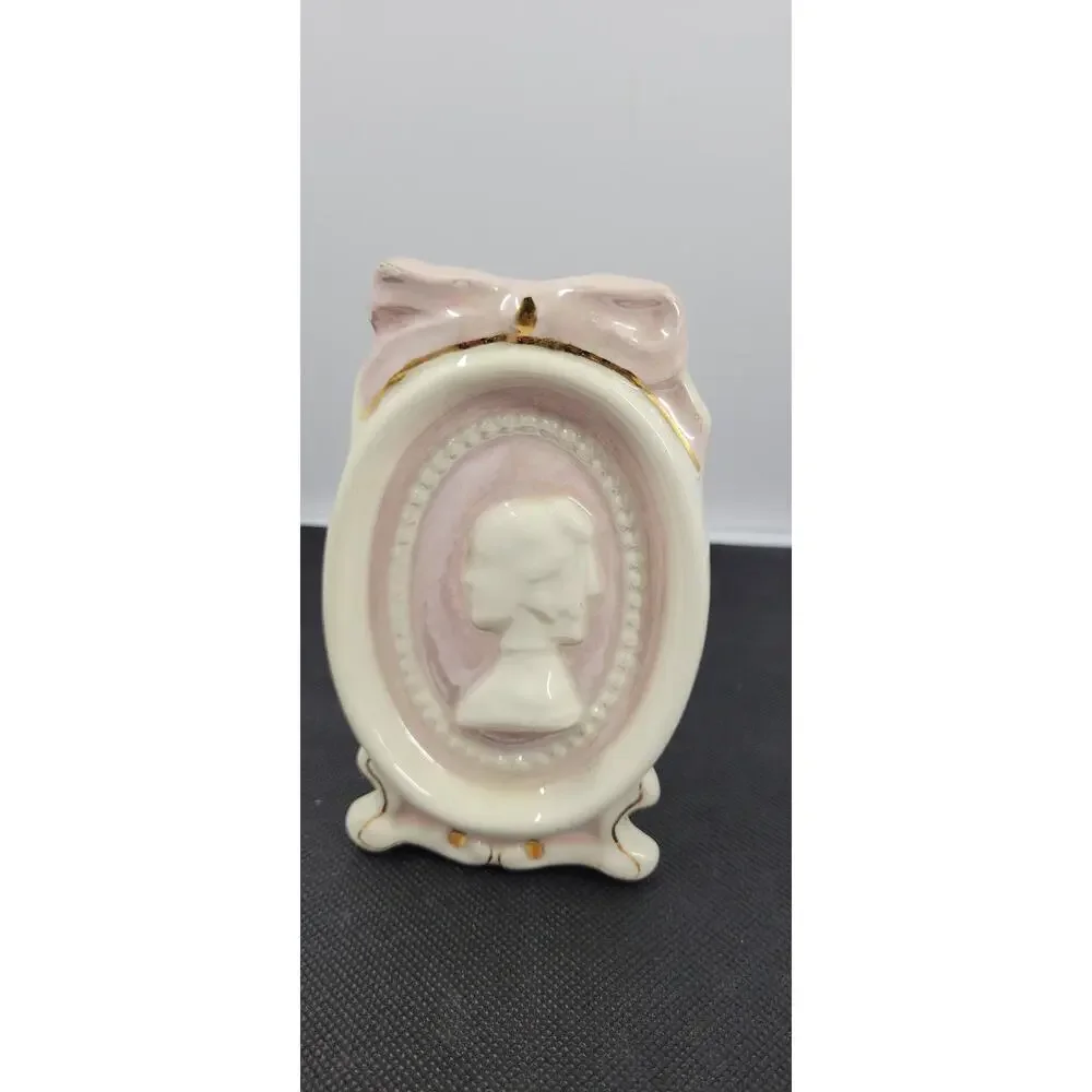 Vintage Victorian Style Cameo Ceramic Vase Planter Pink Gold Trim Shabby Chic